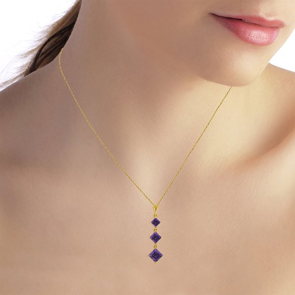 14K. SOLID GOLD NECKLACE WITH NATURAL AMETHYSTS - Picture 5 of 9